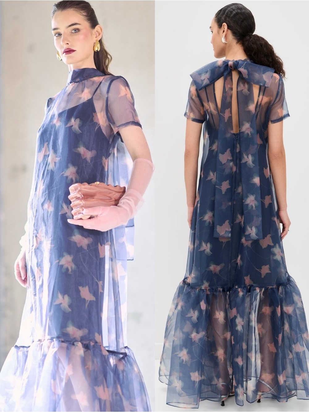 STAUD Calluna Maxi Dress Detachable Slip Botanical Navy Blue NEW with tags - Picture 11 of 11